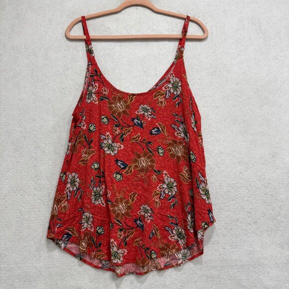 Torrid Tank Top Womens 0 Red Floral Adjustable Straps Rayon Stretch Plus Size - Picture 6 of 10